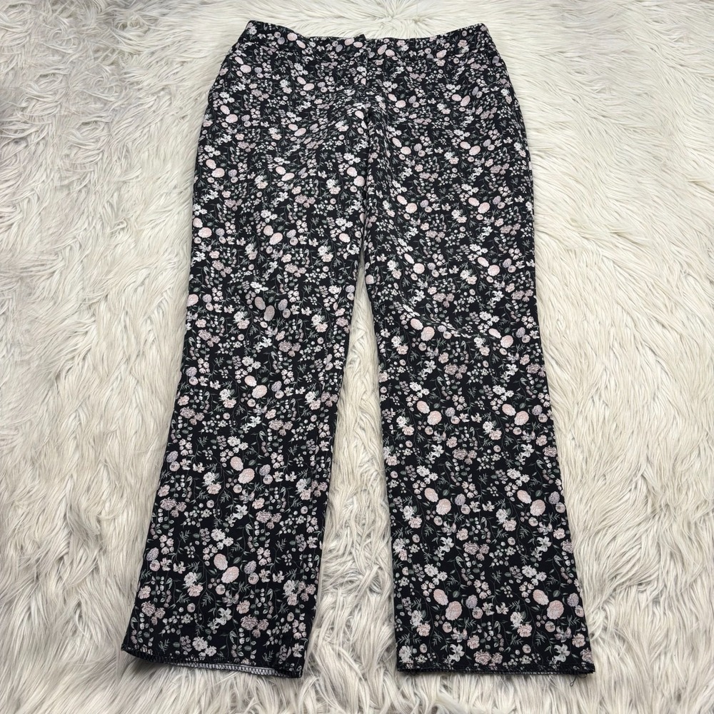 Cynthia Rowley Women's 10 Black Floral Straight Leg Trouser Dopamine Office